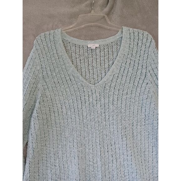 J Jill Sweater Open Knit Aqua 3/4 Sleeve Coastal Casual Beachy Textured Crochet - Picture 2 of 11